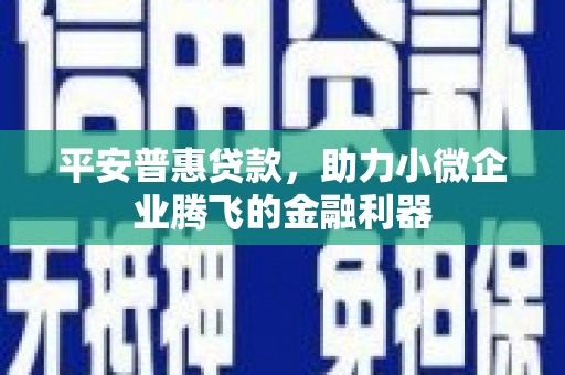 唐县平安普惠贷款，助力小微企业腾飞的金融利器